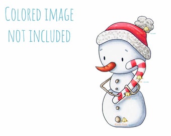 Snowman Digital Stamp – Candy Cane, Winter Digi Stamp (Black/White)