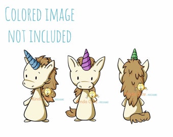 Unicorn digital stamp set. Black and white only. Unicorn stamps. Unicorns digital stamp. Animals. Fantasy digital stamps. Unicornios.