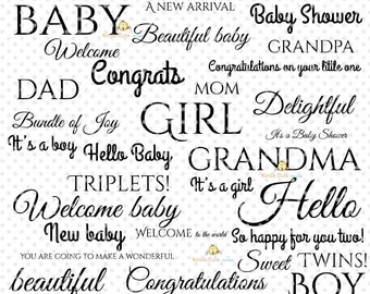 Baby Sentiments Digitale Stempelset - Basis Baby Sentiment Stempels - Nieuwe Baby Gezegden - Babyshower - Sentiment digitale postzegels.