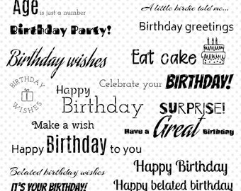 Birthday Sentiments Digital Stamp Set - Basic Birthday Sentiment Stamps - Birthday stamp - Sentiment digital stamps - Birthday Sayings