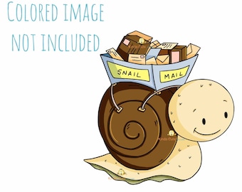 Snail Mail Digital Stamp (black and white line art only). Snail digital stamp. Mail carrier. Postal worker. Mail delivery. Cute.
