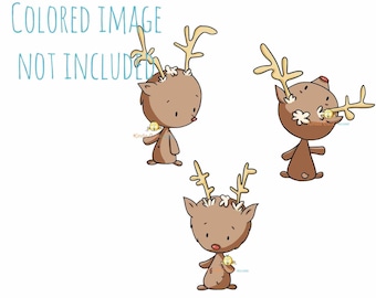 Reindeer Digital Stamp - Christmas Digital Stamps - Winter Digital Stamp - Cute Reindeers - Black & White - Sello Digital - Renos - Navidad