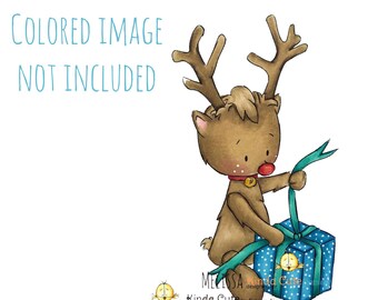 Christmas Reindeer Digital Stamp – Animal Present Clipart (Digital Download)