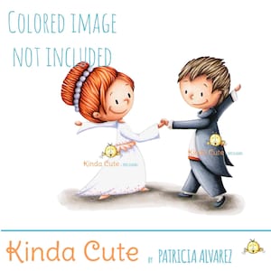 May include: A cartoon illustration of a dancing couple. The woman wears a white dress and has red hair with a pearl hairpiece. The man wears a gray suit. The text "COLORED IMAGE NOT INCLUDED" is at the top. The text "Kinda Cute" and "PATRICIA ALVAREZ" are at the bottom.