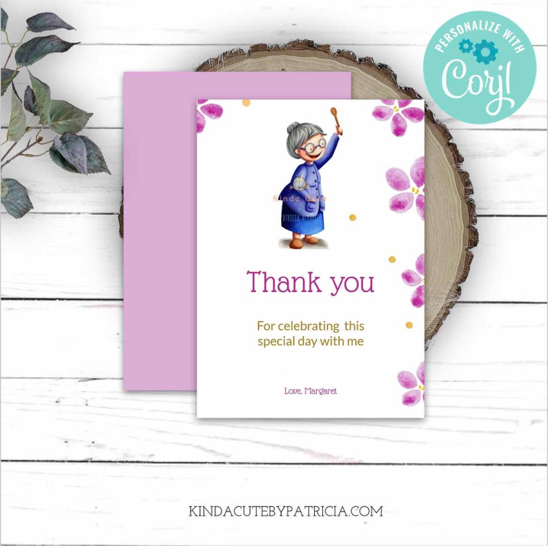 Birthday Thank You Printable Card With an Old Lady Thank You - Etsy ...