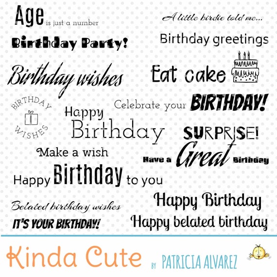 Birthday Sentiments Digital Stamp Set - Basic Birthday Sentiment Stamps -  Birthday stamp - Sentiment digital stamps - Birthday Sayings