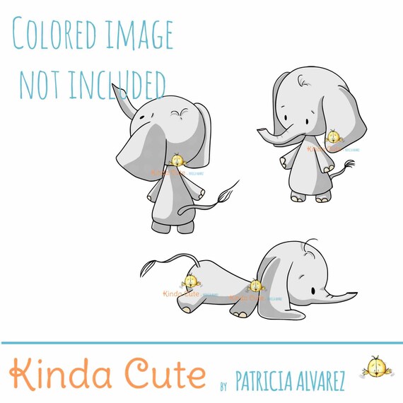 Digi Stamp Cute Baby Elephants Instant Download