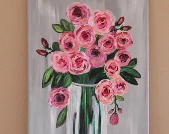 Bouquet of Roses - Acrylic on Canvas, Rose Painting, Abstract Roses, Abstract Florals, Contemporary Artwork, Original Artwork