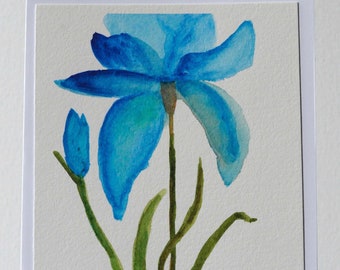 Original Hand Painted Watercolour Art Card - Blue Iris
