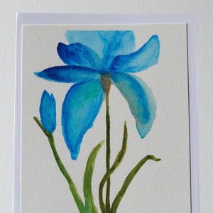 Original Handgemalte Aquarell Kunst Karte - Blue Iris