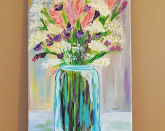Original Wildflower Painting: Contemporary Floral Acrylic on Canvas (18x14)