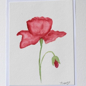 Carte d’art à l’aquarelle originale peinte à la main - Poppy