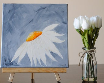Abstract Daisy Acrylic Painting on Canvas: Original Floral Art (10x10 inches)
