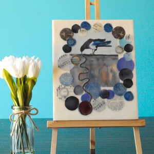 Magpie, Encaustic Artwork on cradled wood panel canvas, Mixed Media Encaustic Art, Encaustic, Mixed Media, Encaustic Mixed Media on Wood