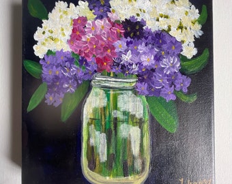 Original Lilac Painting: Abstract Floral Acrylic on Canvas (8x8)
