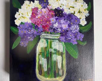 Jar of Lilacs - Acrylic on Canvas, Likac Painting, Abstract Lilacs, Abstract Florals, Contemporary Artwork, Original Artwork