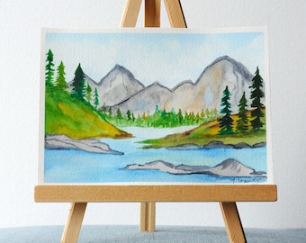 Original Mountain Watercolor Painting: Summer Landscape Artwork (4.5x6.5)