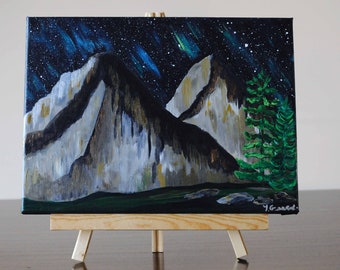 Abstract Landscape Painting, Acrylic Painting on Canvas, Original Abstract Painting, Mountain Wall Art, Under The Night Sky