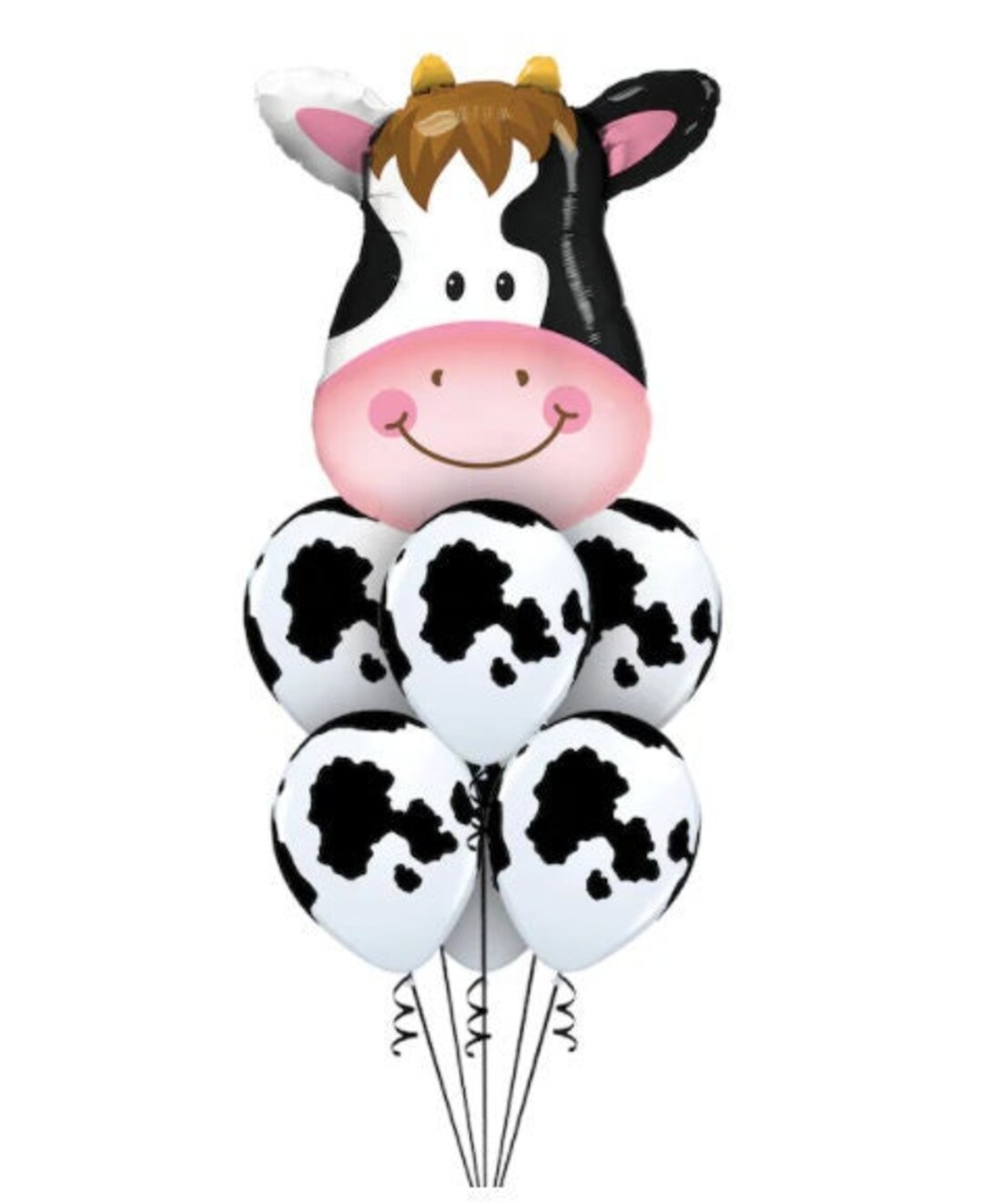 LoonBalloon Cow Print Party Balloons - 8-Pack Black & White Farm Animal Latex Balloons, Qualatex Quality, For Barnyard Birthday Decor