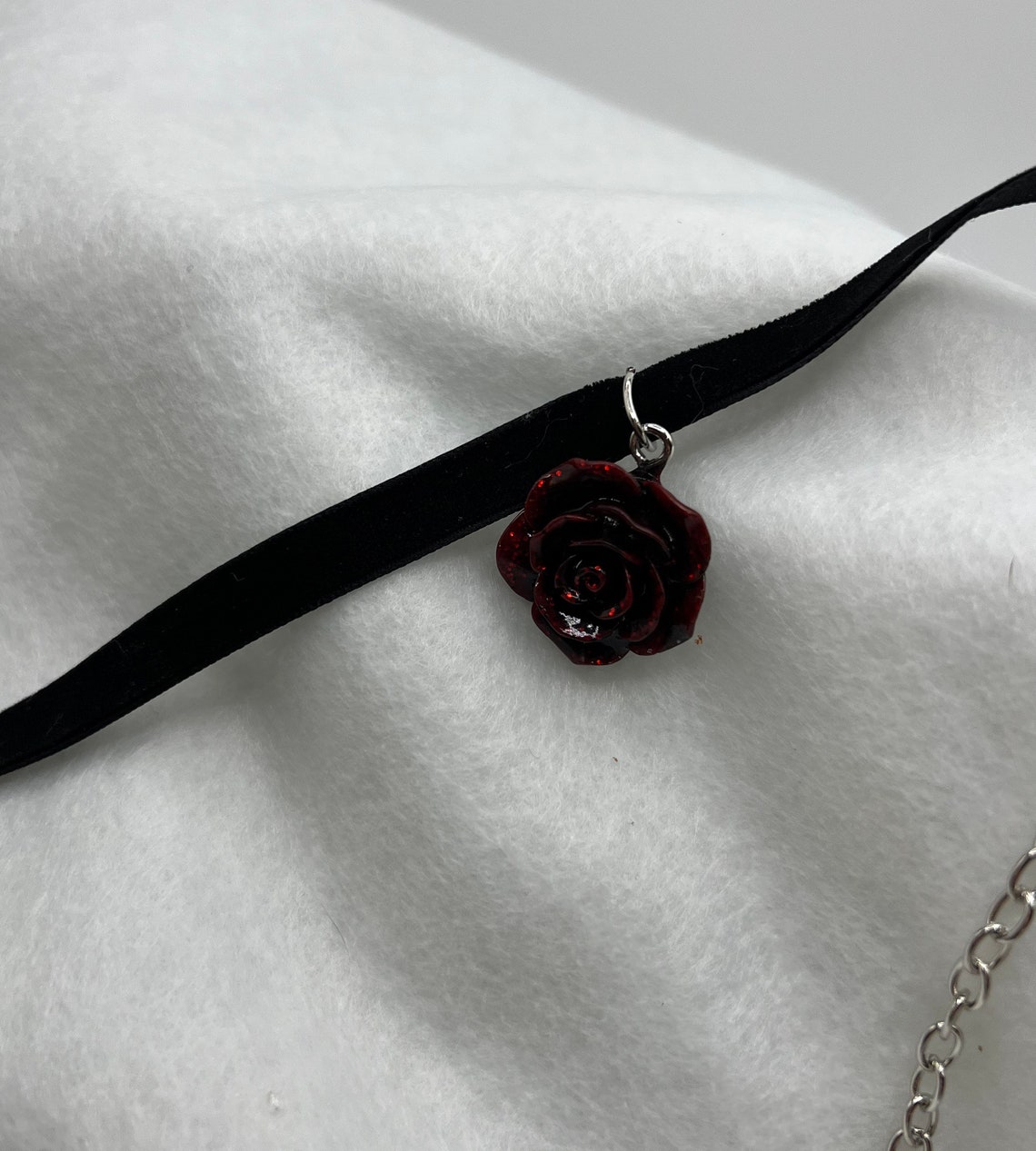 Mini Rosesste Choker Red and Black Rose Choker on Velvet Adjustable Length - Etsy