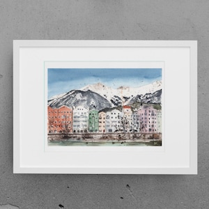 Innsbruck - Print van mijn originele aquarel schilderij van Innsbruck, Oostenrijk