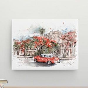 Havana travel print Cuba poster watercolor Havana wall art Caribbean poster print Havana travel gift poster Cuban wall art decor print Cuba