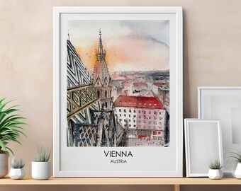Wenen poster reizen Wenen print kunst aan de muur Wenen aquarel print Wenen verjaardagscadeau Wenen kamer decor Oostenrijk reizen poster wand decor
