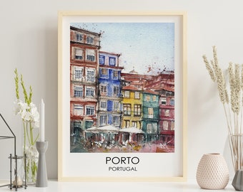 Travel Poster Porto Print Portugal Travel Print Porto Gift Portugal Watercolor Painting Porto Illustration Anniversary Gift Porto Birthday