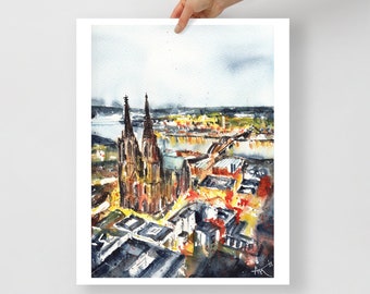 Cologne print Köln poster wall art Germany trip souvenir Cologne travel print Holiday Cologne wall art Decor Cologne Dome landscape city