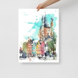 Keulen - Altstadt - Oude stad - Print van mijn originele aquarel illustratie van Keulen, Duitsland
