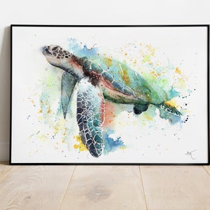 Sea turtle- Sea turtle Painting - Watercolor Print - Nursery Room Decor - Animal Illustration - Sea turtle room decor - Wildlife Art Print