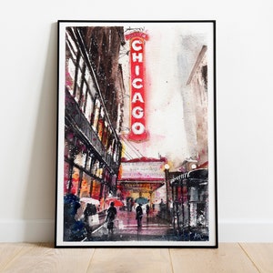 Chicago print USA poster Chicago wall art travel print Chicago souvenir room decor Chicago modern wall art Chicago print watercolor art