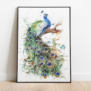 Peacock Art Print - Peacock Painting - Watercolor Print - Nursery Room Decor - Animal Illustration - Fox Room Decor - Wildlife Art Print