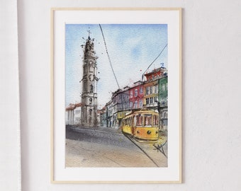 Porto Print Portugal Travel Poster Porto Gift Portuguese Art Watercolor Painting Porto Illustration City Sketch Porto Birthday Gift Retro