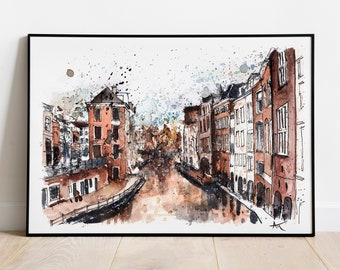 Utrecht Canal - Print of my original watercolor painting of Utrecht, the Netherlands