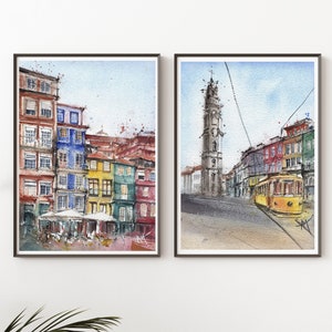 Set of 2 Travel Prints of Porto Travel Wall Art Travel Posters Portugal Wall Decor Portugal Print Porto Travel Gift Cityscape Porto Wall Art