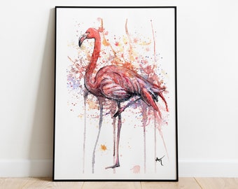 Flamingo Art Print - Flamingo Painting - Acuarela - Decoración de la habitación infantil - Ilustración de animales - Flamingo Room Decor - Wildlife Art