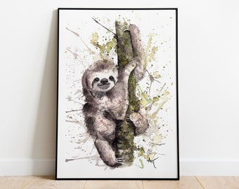 Sloth Art Print - Sloth Painting - Watercolor Print - Nursery Room Decor - Animal Illustration - Sloth Room Decor - Wildlife Art Print