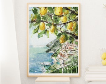 Amalfi Coast poster Positano print watercolor painting Amalfi travel art gift Capri wall art decor Amalfi wedding gift travel Amalfi