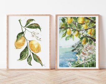 Set of 2 travel print of Amalfi Coast Lemon Tree Print Amalfi Travel Poster Lemon Wall Art Positano Print Gift for Traveler Poster Italy art