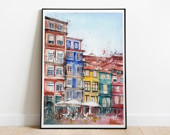 Porto Poster Portugal Travel Print Porto Gift Portuguese Art Watercolor Painting Porto Illustration City Sketch Porto Birthday Gift Retro