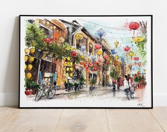 Vietnam travel poster Vietnamese art print Vietnamese painting Hoi An print Vientam poster travel gift Vietnam artwork poster gift art