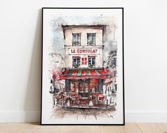 Paris poster painting Paris art print France wall art decor Paris cafe art gift Paris travel souvenir Paris gift anniversary trip Paris art