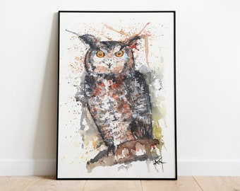 Owl watercolor painting print owl poster animal home decor owl nursery wall art owl home decor print watercolor owl countryside wall art
