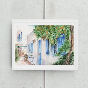 Santorini poster Greece painting Santorini print Greece travel art Santorni trip souvenir wall art Santorini wedding gift art anniversary