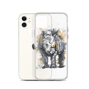 Rhino phone case for Iphone 15 Rhino Case Iphone 14 Rhinoceros Iphone 13 Case Clear Iphone Case Watercolor Rhino Phone Cover Animal Case