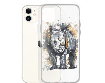 Rhino phone case for Iphone 15 Rhino Case Iphone 14 Rhinoceros Iphone 13 Case Clear Iphone Case Watercolor Rhino Phone Cover Animal Case