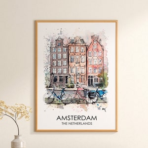 Amsterdam poster Dutch houses Amsterdam print travel art Amsterdam watercolor souvenir Dutch poster Amsterdam illustration Amsterdam
