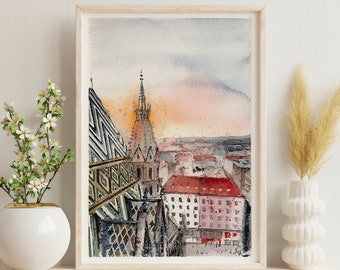 Vienna watercolor Art Print Vienna Poster Austria Wall Art Vienna Travel Souvenir Watercolor painting Vienna Austria Print Stephan Platz