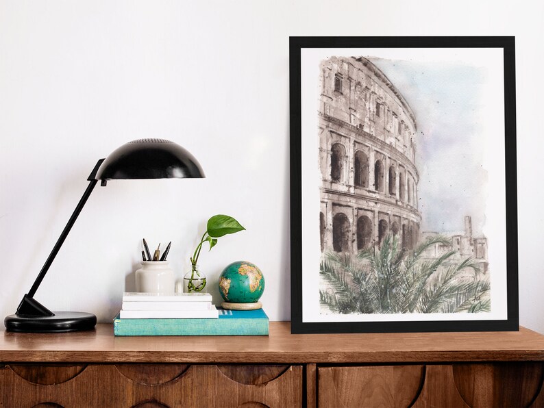 Rome poster travel Italy print Rome wall art Italian home decor Rome painting watercolor Collosseum art print Italy illustration travel gift